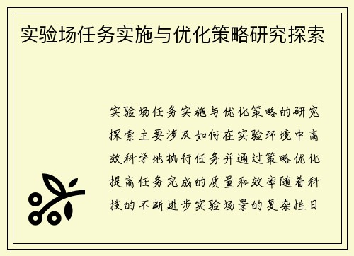 实验场任务实施与优化策略研究探索